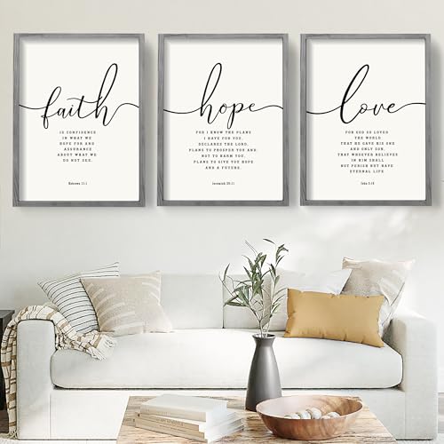 Houmury Set of 3 Framed Farmhouse Bible Verses Wall Decor Sign 11x14 Christian Faith Scripture Wall Art for Home Living Room Bedroom Wall Decor 11x14 Grey - Image 1