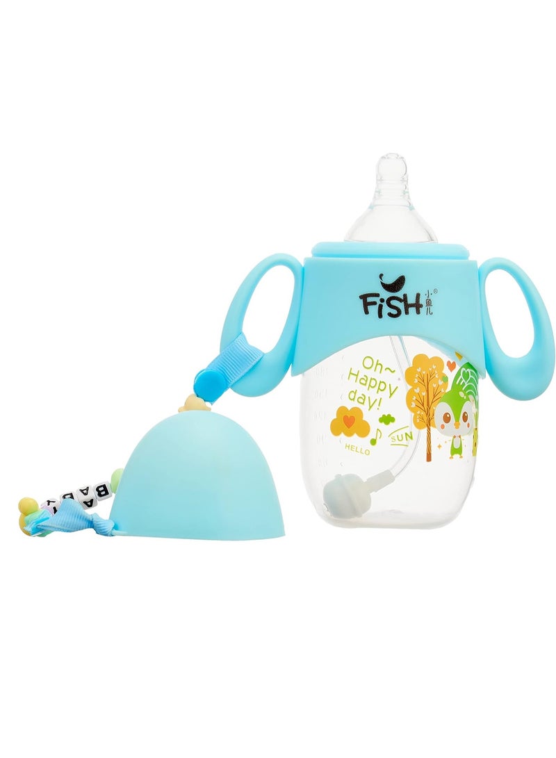 فيش ببرونة رضاعة ليتل فيش  مقابض وسلسلة، سعة 300 مل - أزرق - Image 1