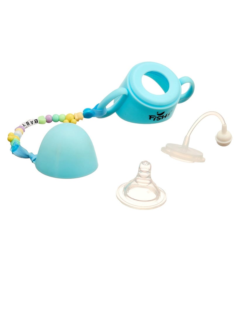 فيش ببرونة رضاعة ليتل فيش  مقابض وسلسلة، سعة 300 مل - أزرق - Image 3