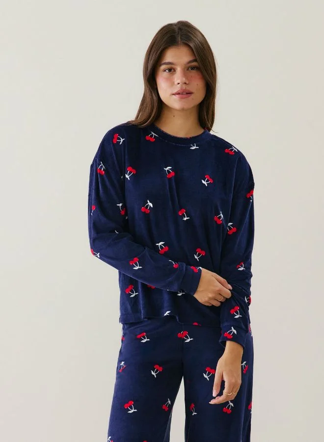 UNDIZ Cherry print velour pyjama set