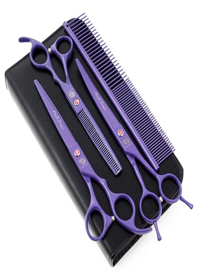 Purple Dragon 7.0 inch Rhinestone Decoration 3PCS Pet Grooming Scissors Dog Hair Cutting & Thinning Shears Set - Image 1
