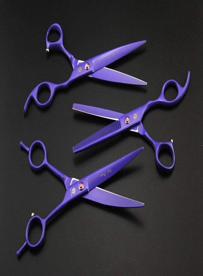 Purple Dragon 7.0 inch Rhinestone Decoration 3PCS Pet Grooming Scissors Dog Hair Cutting & Thinning Shears Set - Image 5