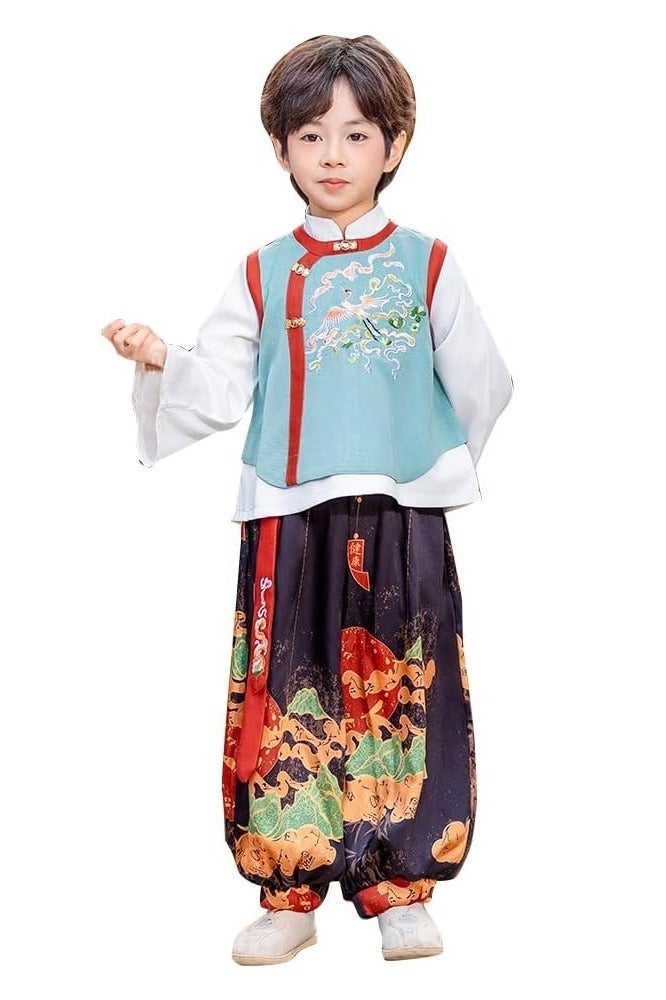 ليانغ سان تشي الأولاد Summe الصينية الصينية Tang Suit Hanfu مجموعة المكونة من قطعتين ، زي الأداء القديم المطرز للأطفال ، الزي الثقافي الصيني الجديد (سن 3-12) - Image 1