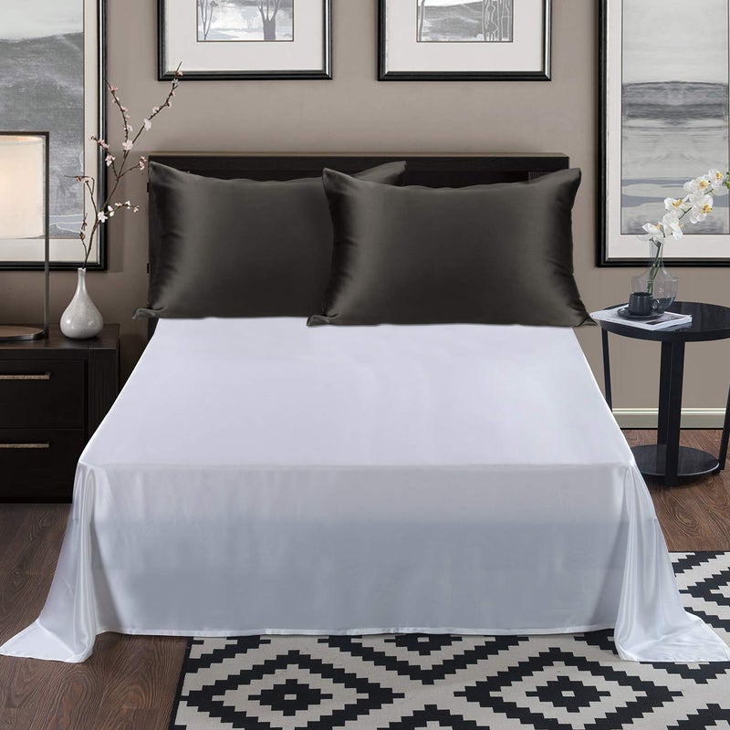 ألاسكا بير دب دب حرير وسادة للشعر ومجموعة الجلد من 2 نقي 2 22 Momme Mulberry Silk Pillow Cases Size Size for Bliss أفضل من إغلاق ساتين بولي ساتين (2pc الفحم) - Image 5