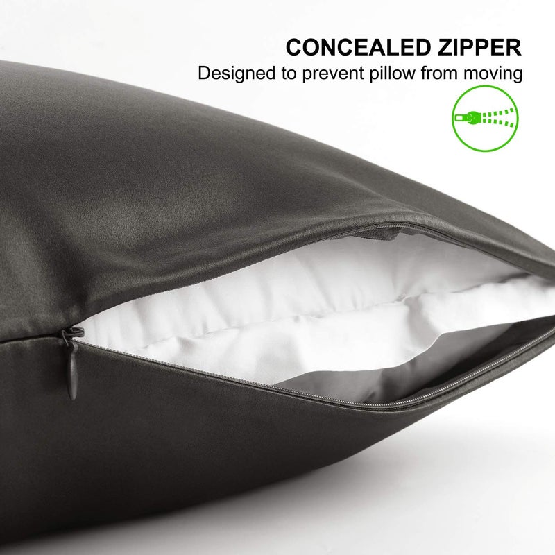 ألاسكا بير دب دب حرير وسادة للشعر ومجموعة الجلد من 2 نقي 2 22 Momme Mulberry Silk Pillow Cases Size Size for Bliss أفضل من إغلاق ساتين بولي ساتين (2pc الفحم) - Image 3