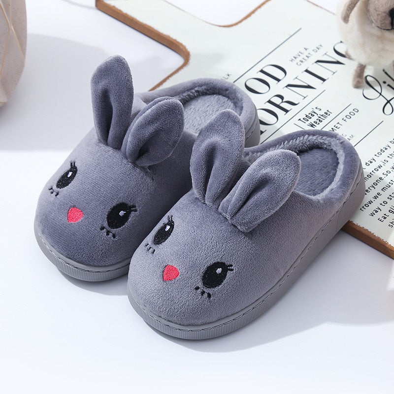 Kids Cozy Furry Slippers Autumn Winter Anti-Slip bald rabbit-gray