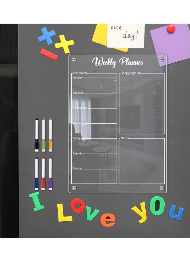 Weekly Planner Acrylic Magnetic Calendar For Fridge Weekly Planner Organizer Clear Magnetic Dry Erase Board For Fridge Whiteboard Menu To Do Reminder Board With Erasable Diy Magnetic Refrigerator Bo - Image 5
