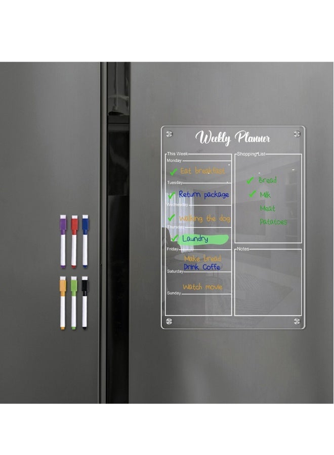 Weekly Planner Acrylic Magnetic Calendar For Fridge Weekly Planner Organizer Clear Magnetic Dry Erase Board For Fridge Whiteboard Menu To Do Reminder Board With Erasable Diy Magnetic Refrigerator Bo - Image 4