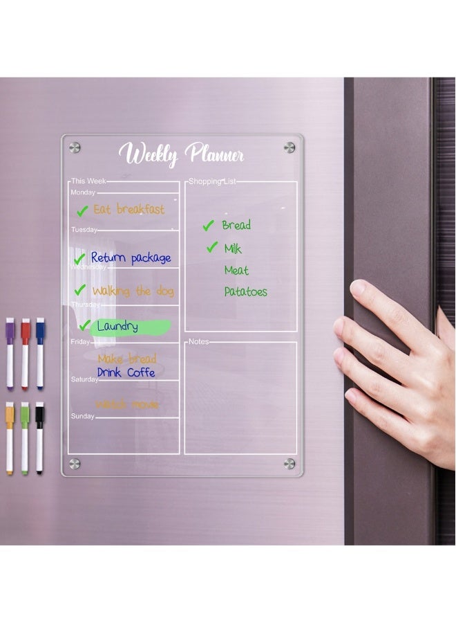 Weekly Planner Acrylic Magnetic Calendar For Fridge Weekly Planner Organizer Clear Magnetic Dry Erase Board For Fridge Whiteboard Menu To Do Reminder Board With Erasable Diy Magnetic Refrigerator Bo - Image 3