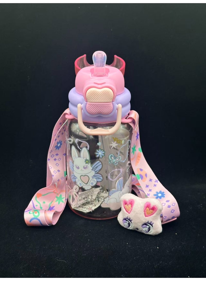 Five dream house 600ML Dreamy Rabbit Kids Water Bottle For School, Sippy Cup with Straw, Dual Drink Design with Magnetic Plush Toy Brooch – Free Magnetic Plush Toy Brooch as Gift - Image 4