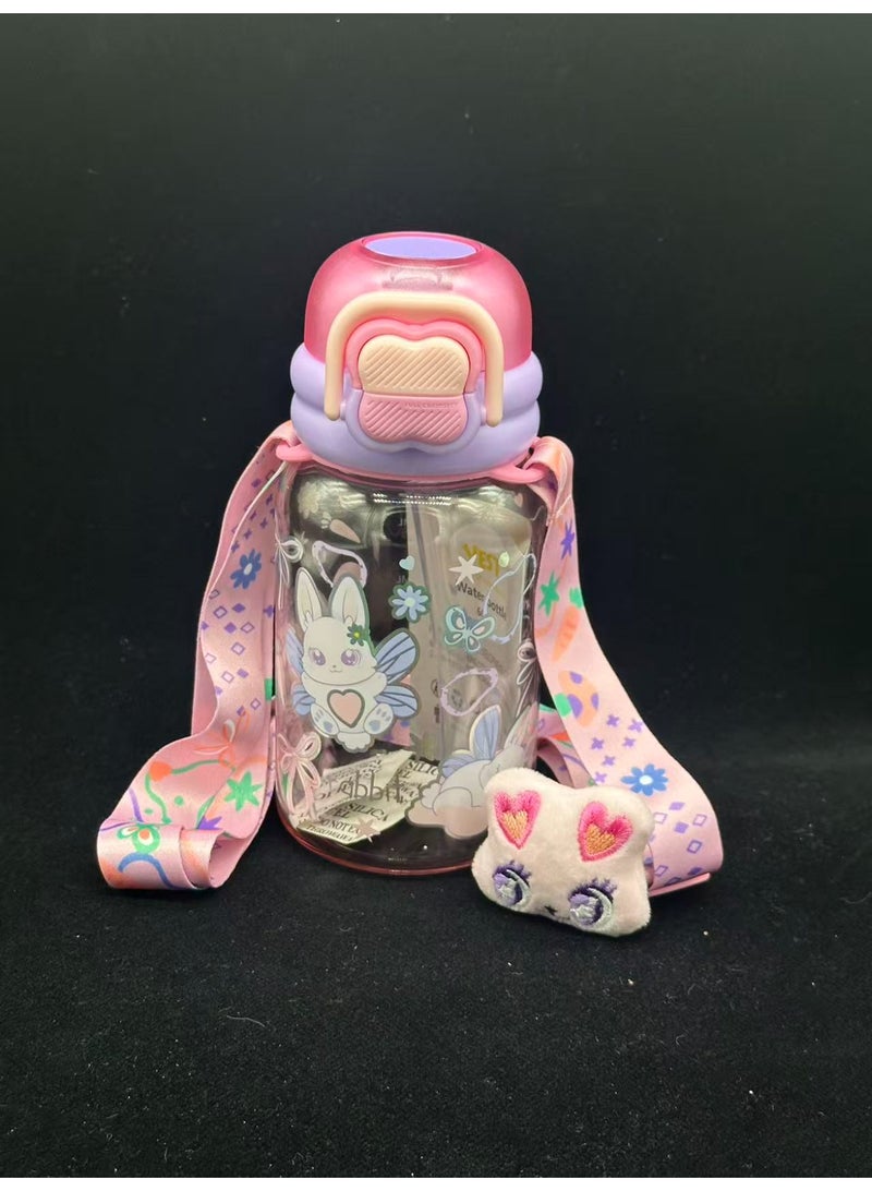 Five dream house 600ML Dreamy Rabbit Kids Water Bottle For School, Sippy Cup with Straw, Dual Drink Design with Magnetic Plush Toy Brooch – Free Magnetic Plush Toy Brooch as Gift - Image 3