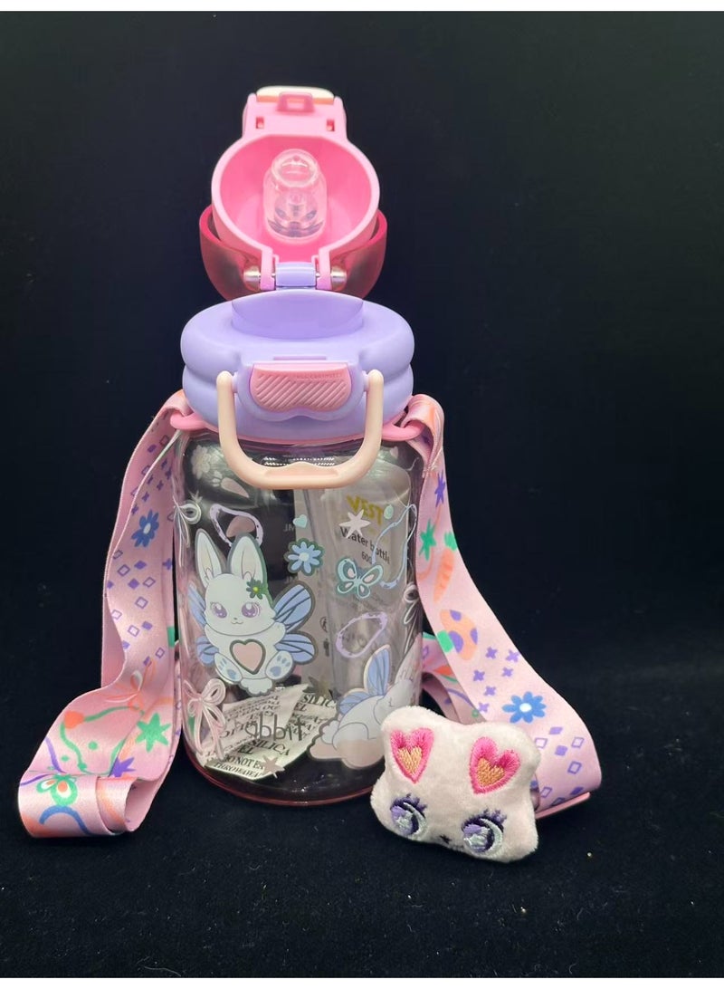 Five dream house 600ML Dreamy Rabbit Kids Water Bottle For School, Sippy Cup with Straw, Dual Drink Design with Magnetic Plush Toy Brooch – Free Magnetic Plush Toy Brooch as Gift - Image 5