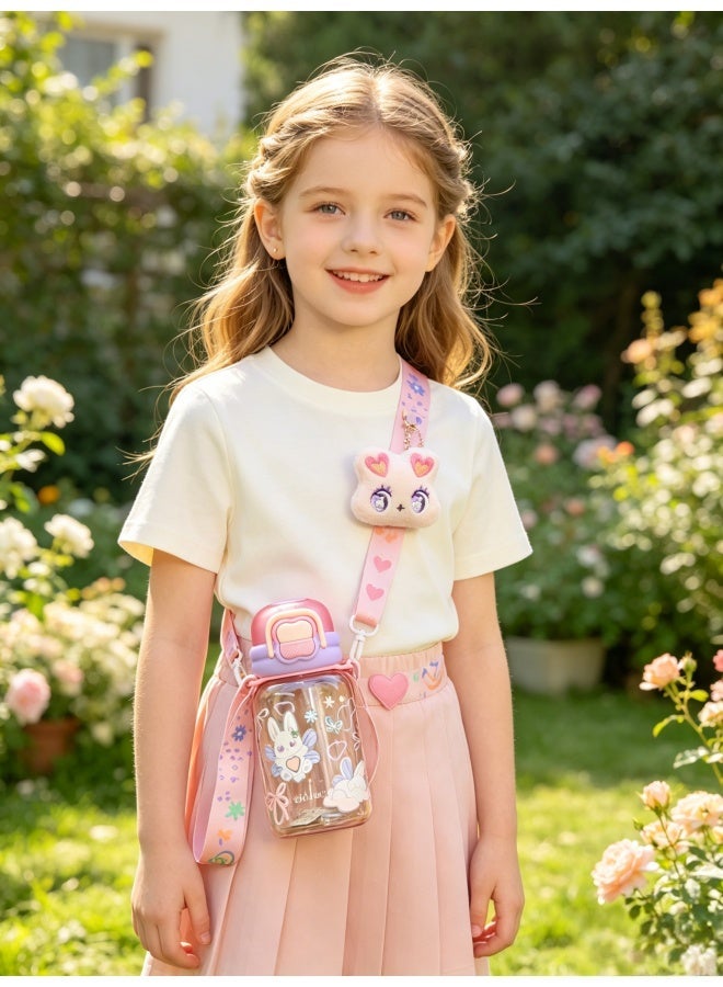 Five dream house 600ML Dreamy Rabbit Kids Water Bottle For School, Sippy Cup with Straw, Dual Drink Design with Magnetic Plush Toy Brooch – Free Magnetic Plush Toy Brooch as Gift - Image 2