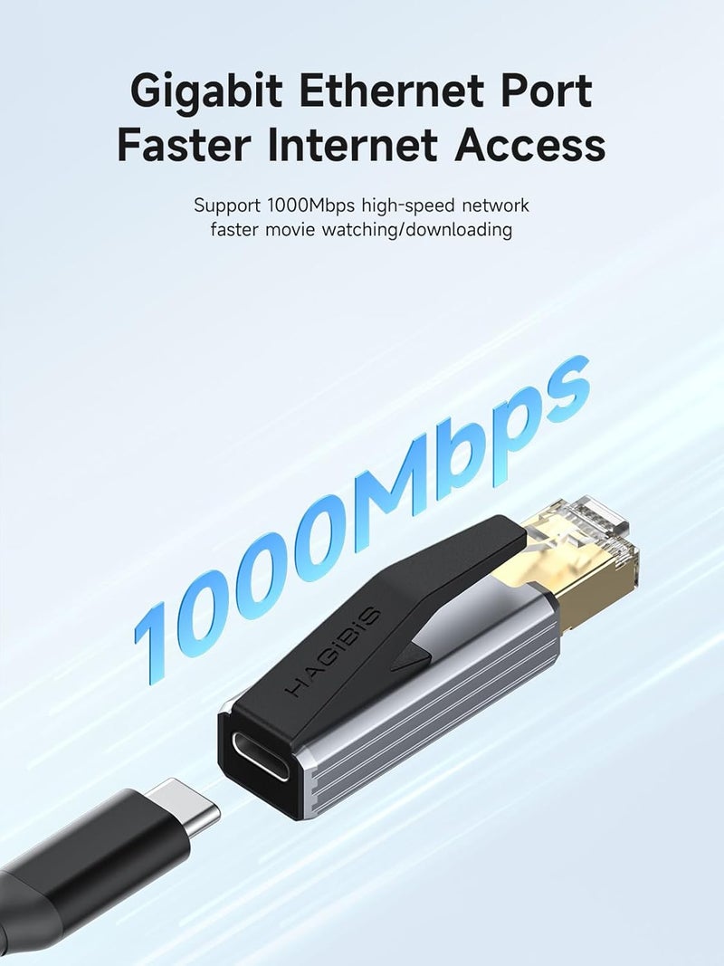 USB C to Ethernet Adapter, Portable 1Gbps Gigabit RJ45 to Type-C (Thunderbolt 4/3 Compatible) Network LAN Hub, Compatible for MacBook Pro/Air, iPhone 16 Pro/Max, iPad Pro, XPS - Image 2