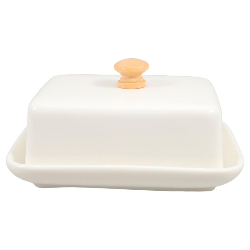 White Ceramic Butter Dish with Lid for Kitchen Countertop Organization and Parties - Image 2