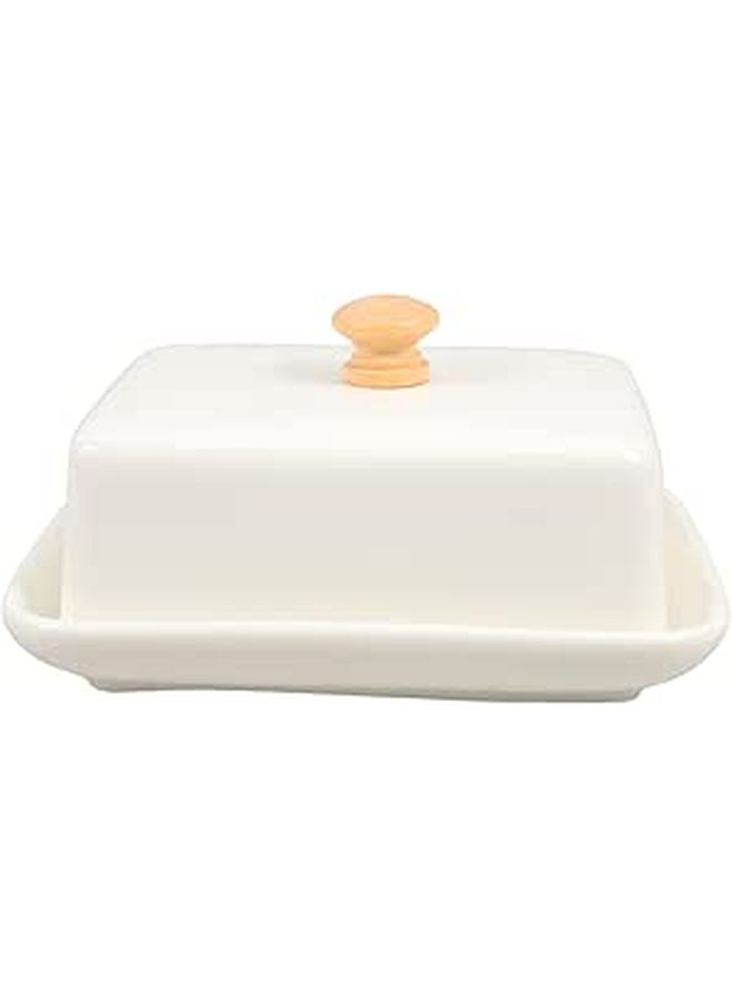 White Ceramic Butter Dish with Lid for Kitchen Countertop Organization and Parties - Image 1
