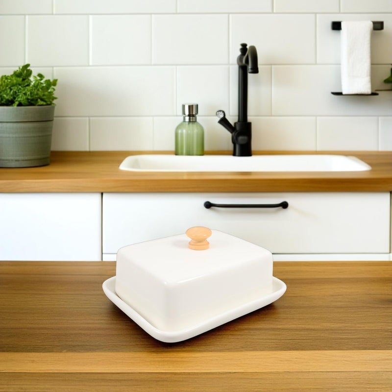 White Ceramic Butter Dish with Lid for Kitchen Countertop Organization and Parties - Image 5
