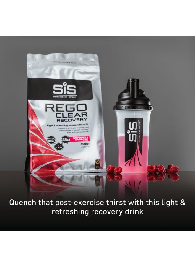 SIS - REGO CLEAR Recovery, LIGHT & REFRESHING RECOVERY FORMULA, CONTAINING A 1:1 RATIO OF PROTEIN AND CARBOHYDRATES TO SUPPORT RECOVERY FROM ENDURANCE EXCERCISE. CLEAR WHEY PROTEIN, 20G PROTEIN, LOW SUGAR. RASPBERRY & CRANBERRY FLAVOUR, 460G, 10 SERVINGS. - Image 1