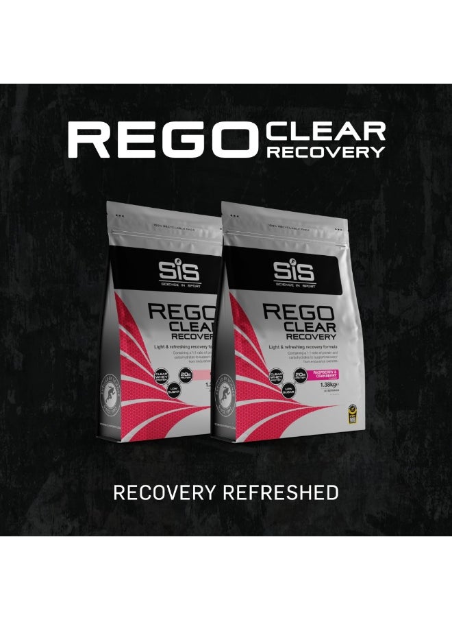 SIS - REGO CLEAR Recovery, LIGHT & REFRESHING RECOVERY FORMULA, CONTAINING A 1:1 RATIO OF PROTEIN AND CARBOHYDRATES TO SUPPORT RECOVERY FROM ENDURANCE EXCERCISE. CLEAR WHEY PROTEIN, 20G PROTEIN, LOW SUGAR. RASPBERRY & CRANBERRY FLAVOUR, 460G, 10 SERVINGS. - Image 1
