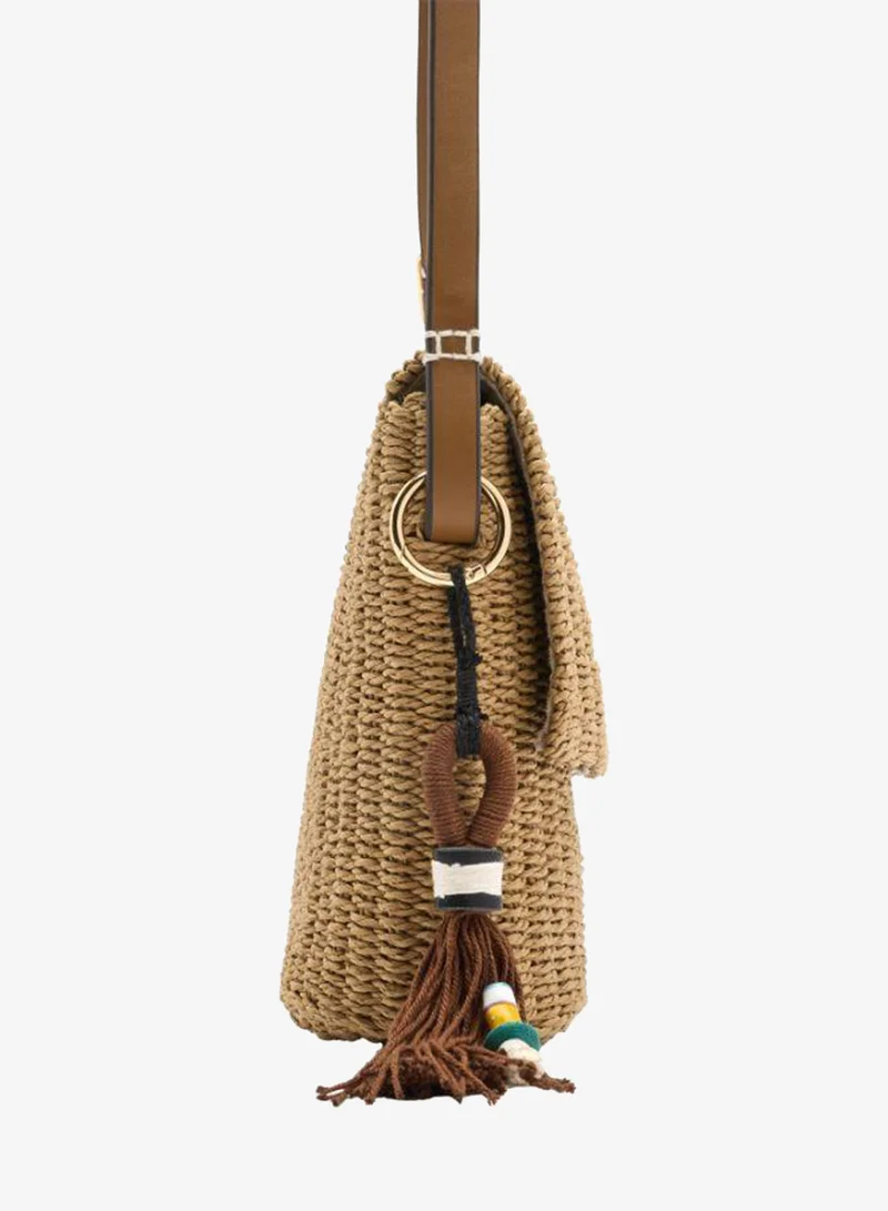 Parfois Beige Crossbody Bag With Straw Effect for Women | Best Price UAE