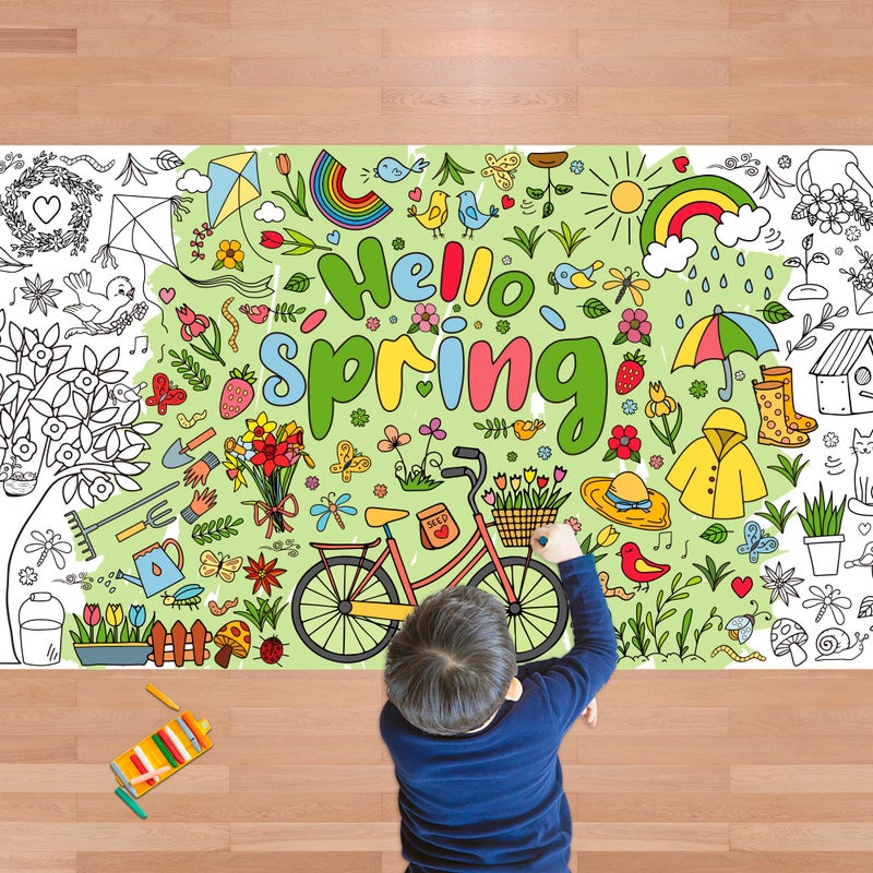 OHOME Spring Giant Coloring Poster/Tablecloth - Spring Decorations for Home-30 x 72 Inches Jumbo Coloring Banner Kids Crafts Activities Decor Party Supplies - Image 1