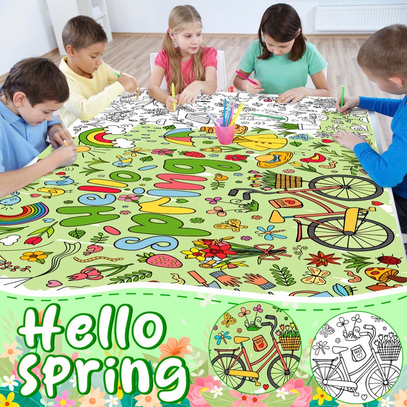 OHOME Spring Giant Coloring Poster/Tablecloth - Spring Decorations for Home-30 x 72 Inches Jumbo Coloring Banner Kids Crafts Activities Decor Party Supplies - Image 3