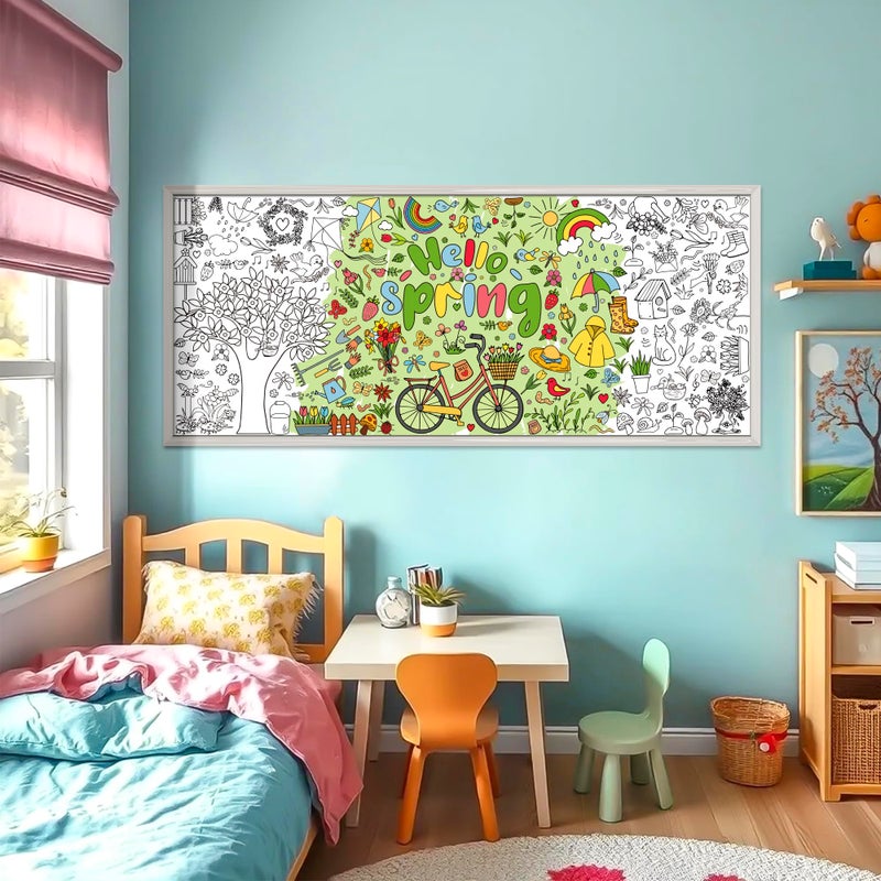 OHOME Spring Giant Coloring Poster/Tablecloth - Spring Decorations for Home-30 x 72 Inches Jumbo Coloring Banner Kids Crafts Activities Decor Party Supplies - Image 5
