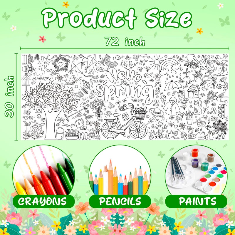 OHOME Spring Giant Coloring Poster/Tablecloth - Spring Decorations for Home-30 x 72 Inches Jumbo Coloring Banner Kids Crafts Activities Decor Party Supplies - Image 2