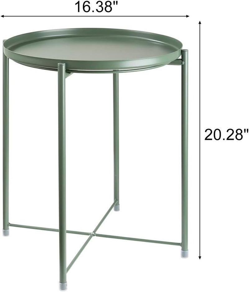 danpinera End Table, Metal Side Table Small Outdoor Table Round Side Table with Removable Tray for Living Room Bedroom Balcony Patio and Office,Gifts Idea for Mom (Dark Green) - Image 3