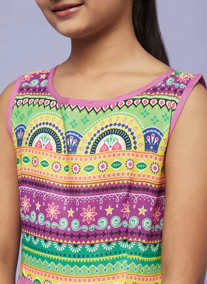 AKS Purple Ethnic Motifs Maxi Dress for Girls