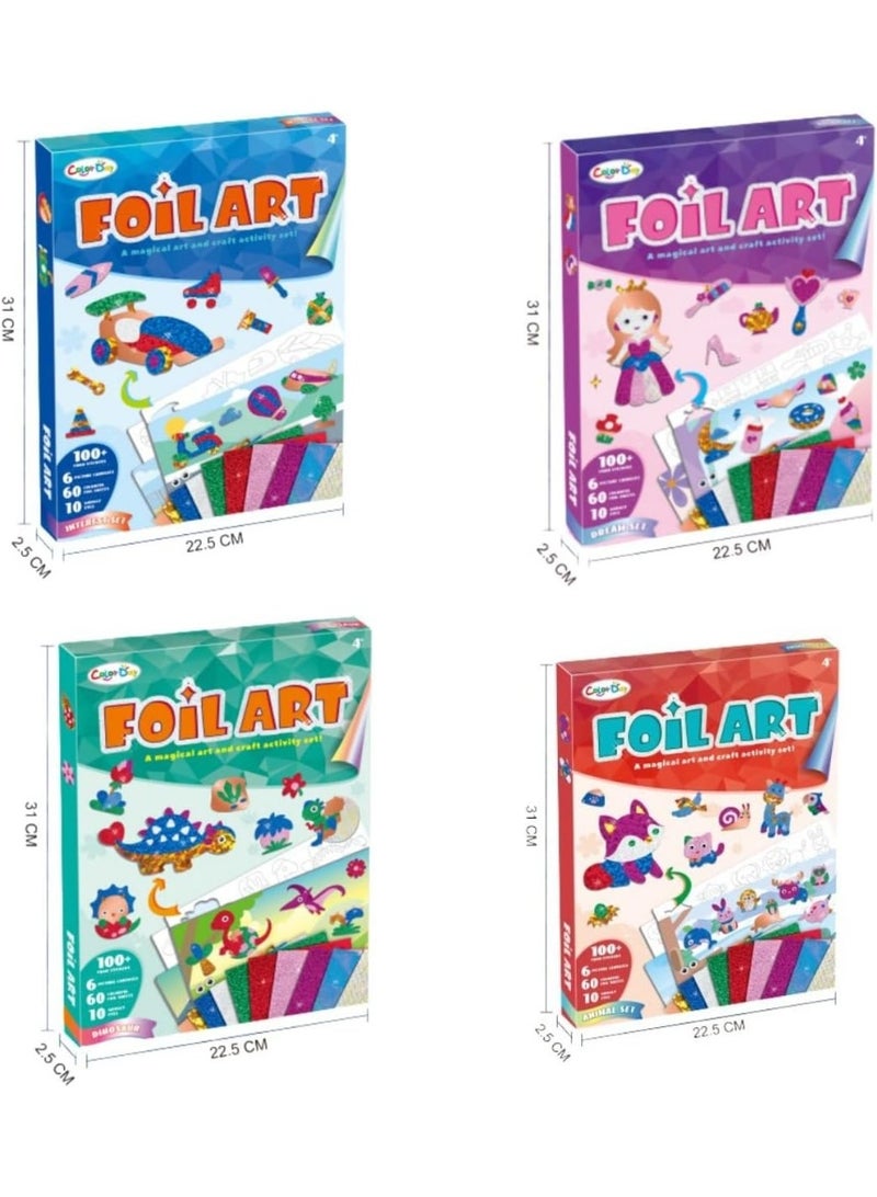 Capstro Foil ART 3D Sticker Craft Kit – Dinosaur Theme | 6 Dino Picture Canvases with 100+ Foam Stickers & 60+ Colorful Foil Sheets | DIY Foil Paper Craft Kit for Kids Age 4+ | Creative Arts Gift for Boys & Girls - Image 5