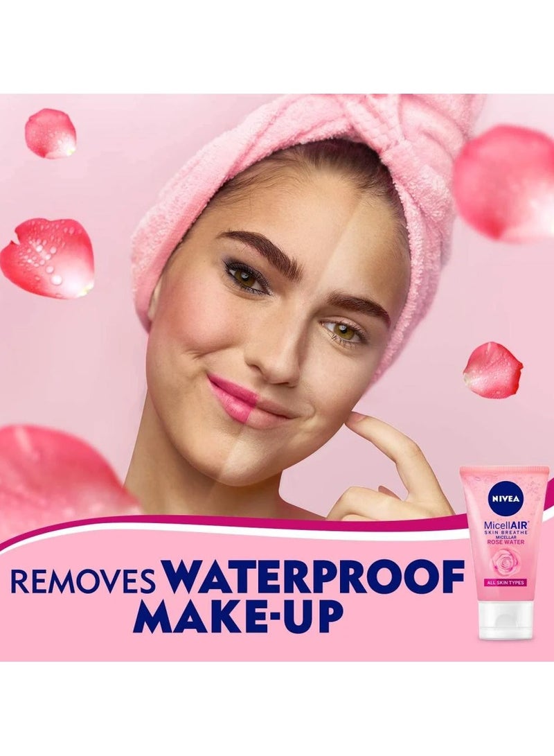 Nivea Micellar Rose Water Face Wash For All Skin Types 150ml - Image 2