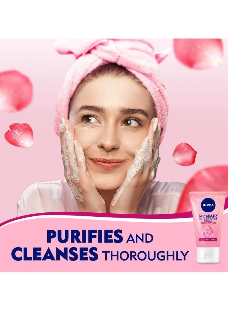 Nivea Micellar Rose Water Face Wash For All Skin Types 150ml - Image 3