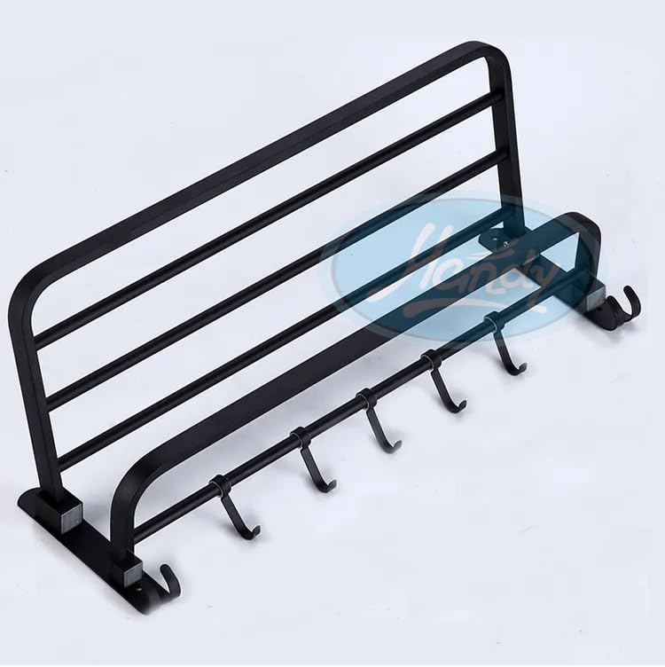 HANDY Bathroom Accessories Dual Folding Towel Racks Stainless Steel 304 Grade Bathroom towel Rack Black Towel Racks Hanger Stand Towel Rack for Bathroom Towel Rack with Hooks Black 24 inch - Image 4