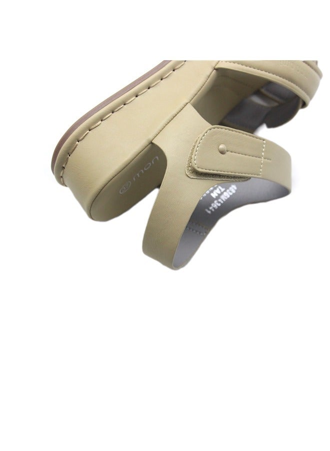 SD.Felano SD Felano Women’s Beige Comfort Sandals – Faux Leather Slip-On Walking Sandals with Velcro Closure and Cushioned Sole for Casual and Daily Wear - Image 4