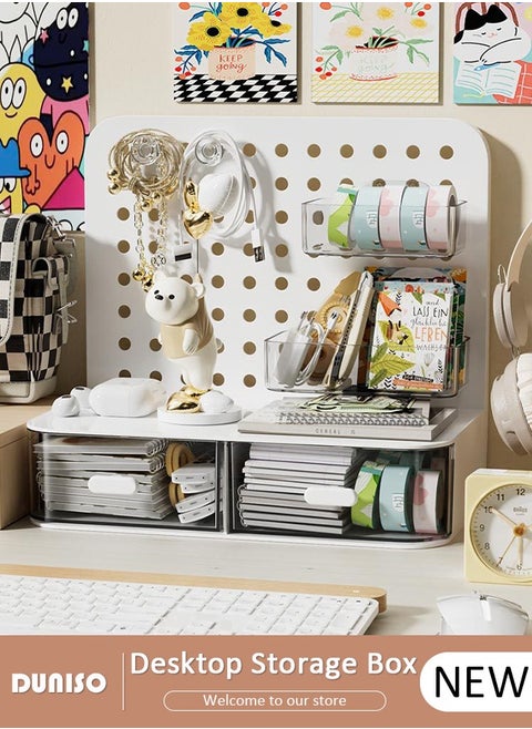 Desktop Storage Box with Pegboard, Multi-Functional Desk Display Shelf Rack Storage Office Supplies for Books Cosmetic Makeup ,DIY Large Capacity Table Storage Box, Desk Organizer for Office and Home
