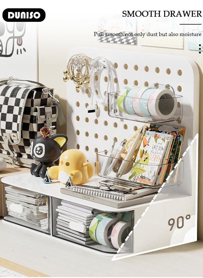 DUNISO - Desktop Storage Box with Pegboard, Multi-Functional Desk Display Shelf Rack Storage Office Supplies for Books Cosmetic Makeup ,DIY Large Capacity Table Storage Box, Desk Organizer for Office and Home - Image 1