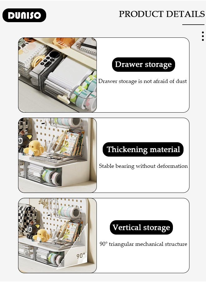 DUNISO - Desktop Storage Box with Pegboard, Multi-Functional Desk Display Shelf Rack Storage Office Supplies for Books Cosmetic Makeup ,DIY Large Capacity Table Storage Box, Desk Organizer for Office and Home - Image 1