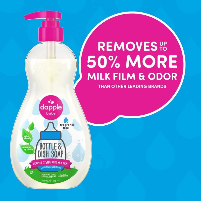 Dapple Baby Bottle Soap, Hypoallergenic Dish Soap for Baby Bottles, Powered by Plants, 1 Pump Included, Packaging May Vary, Fragrance Free, 16.9 Fl Oz (Pack of 3) - Image 3