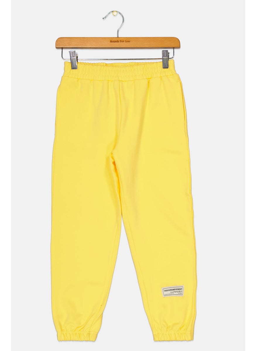 The Giving Movement - Kids Boy Embroidered Logo Jogger Pants, Yellow - Image 1