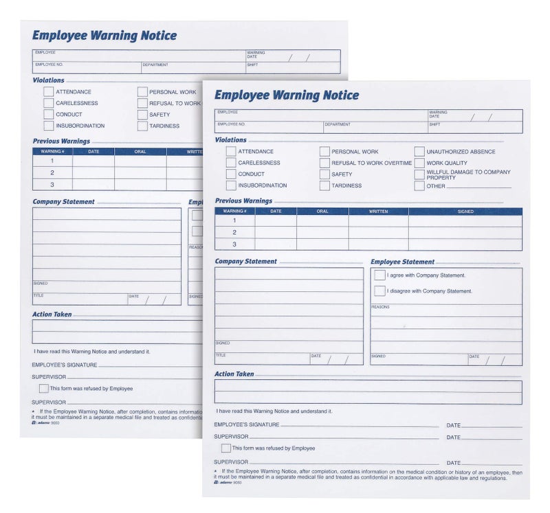 Adams Employee Warning Notice Form, 8.5 x 11 Inches, 2 Pads of 50 Forms, 100 Total forms, 1-Part Each (9060) , White - Image 2