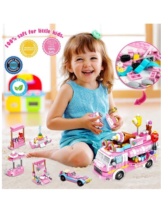 Loquat Girls Building Blocks Toys, 553 PCS Ice Cream Trucks Toys for 6 Year Old Kids, 25 Models Food Cars Construction Building Block Kits, Educational Toys Gifts for Age 6 12 + Year Old Kids - Image 2