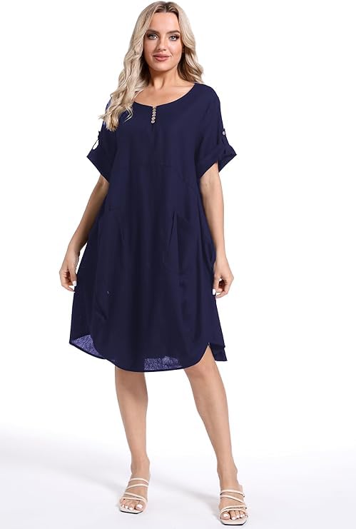 Minibee Women's Ruffle Oversize Casual Midi Dresses with Pockets (S, Navy Blue) - Image 3