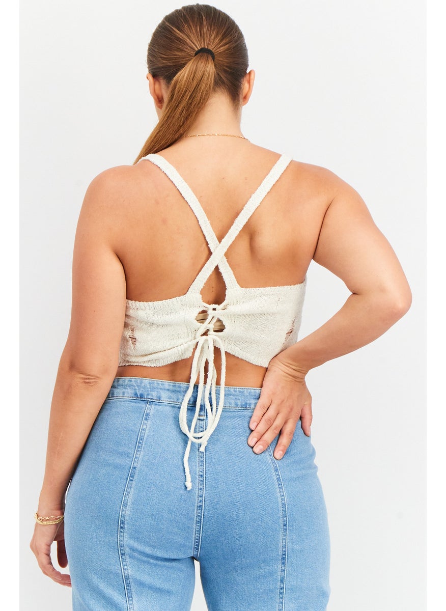 NA-KD - Women Scoop Neckline Sleeveless Textured Back Strap Top, Off White - Image 1