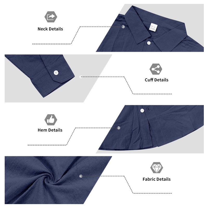 Men's Solid Linen Cardigan Lapel Long Sleeve Shirt - Image 4
