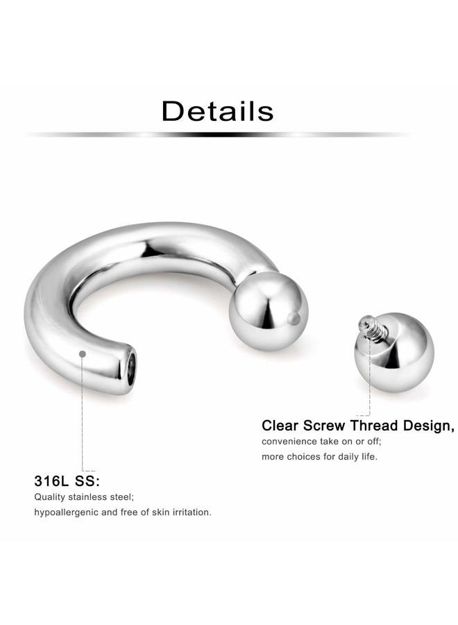 Ftovosyo 2Pcs PA Ring Horseshoe Circular Barbell 316L Surgical Steel Internally Threaded 00G 0G 2G 4G 6G 8G Pierced Body Jewelry for Women 12mm 16mm 19mm, metal, - Image 2
