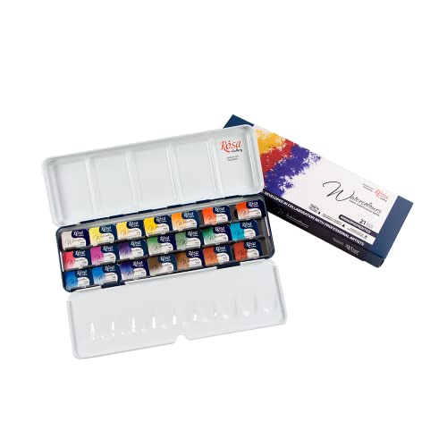 Rosa Gallery Monopigmented Professional Watercolor Paint Set, 21 Water Colors of 2.5 ml, High Lightfastness Paints Kit for Artists, Adult, Lightweight and Portable Metal Case - Image 1