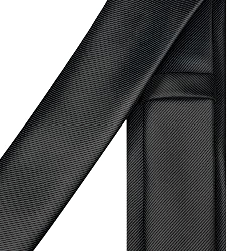 Branduce 2.4" Black Tie Skinny Tie for Men 6cm Solid Pure Color Slim Necktie (TA04-01) - Image 3