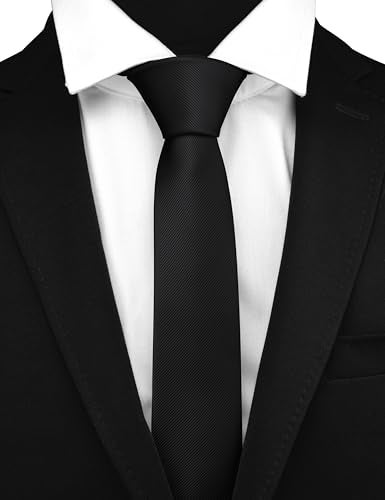 Branduce 2.4" Black Tie Skinny Tie for Men 6cm Solid Pure Color Slim Necktie (TA04-01) - Image 2