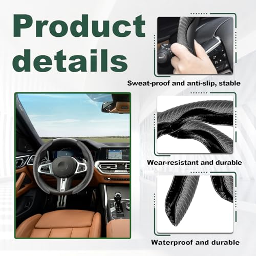 LTDCVTR 2pcs Carbon Fiber Anti-Skid Steering Wheel Cover, Anti-Skid Steering Wheel Cover/Segmented Steering Wheel Protector/Car Interior Accessories for Men/Women - Durable(Black) - Image 2